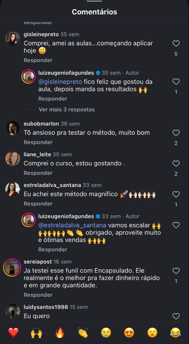 Comentários diversos nas nossas publicações do Instagram