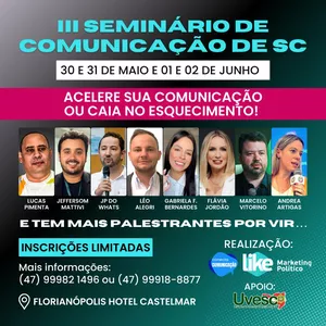 Imagem de capa para o Evento presencial III SEMINÁRIO DE COMUNICAÇÃO SC