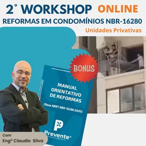 Imagem de capa para o Evento online 2º WORKSHOP - REFORMAS EM CONDOMÍNIOS UNIDADES PRIVATIVAS NBR 16280:2020