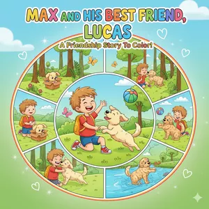 Cover image for Ebook Coloring Ebook - Adventures of Paw and Foot: Max and His Best Friend, Lucas. A coloring storybook about friendship and loyalty.