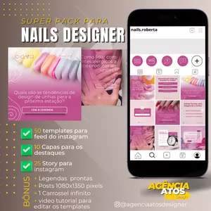 Imagem de capa para o Curso online Templates de artes editáveis no canva - NAILS DESIGNER (com legenda pronta)