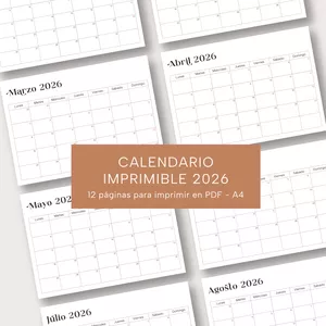 Imagen de portada para Ebook Calendario imprimible 2026 | PDF A4 horizontal