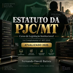 Imagem do curso ESTATUTO DA PJC/MT | CURSO DE LEGISLAÇÃO INSTITUCIONAL – LC 407/2010 ATUALIZADA 2026