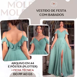 Imagem de capa para o Ebook Vestido de Festa com Babados - Molde em PDF
