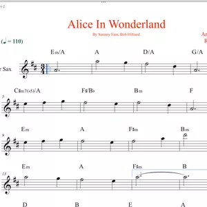 Imagem de capa para o Ebook Alice In Wonderland - partitura de sax tenor 