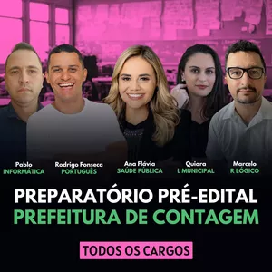 Imagem de capa para o Curso online PREPARATÓRIO PRÉ-EDITAL PREFEITURA DE CONTAGEM - MG 