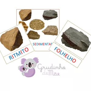 Imagem principal do produto Cartões Montessori - Rochas sedimentares - Letra imprensa, caixa alta, colorida