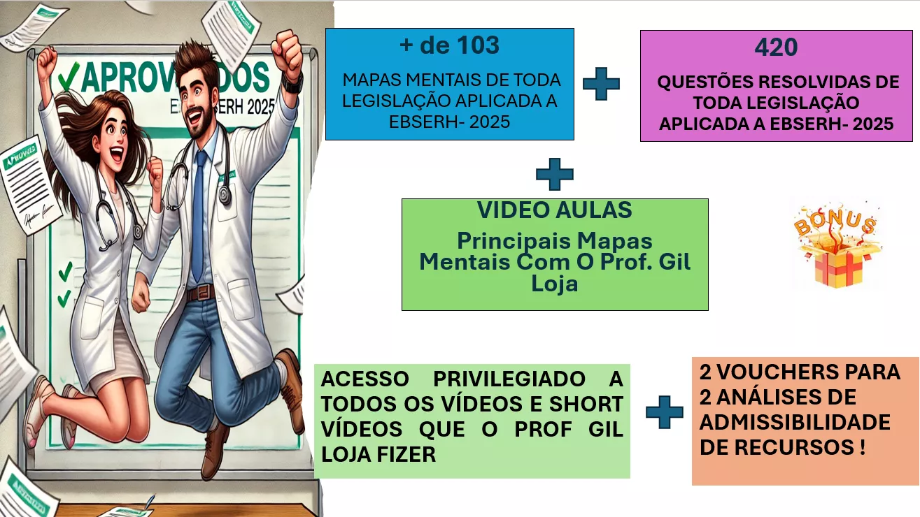 RETA FINAL EBSERH 2025! LIVE (AULA) + COMBO 120 MAPAS MENTAIS + 420 QUESTÕES - PROF. GIL LOJA