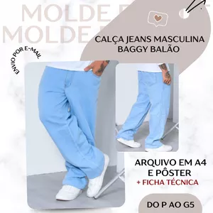 Imagem de capa para o Ebook Calça Jeans Masculina Baggy Balão - Molde em PDF