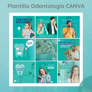 Imagem principal do produto 16 plantillas más copys editables para tus post de odontología en CANVA y Excel