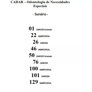 Imagem de capa para o Ebook Provas CADAR - Especialidade Odontologia de Necessidade Especiais - Anos 2015, 2016, 2017, 2019 e 2020.