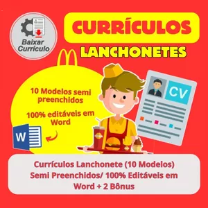 Imagem de capa para o Curso online Currículos Lanchonetes (10 Modelos) Semi Preenchidos/ 100% Editáveis em Word + 2 Bônus