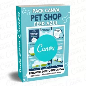 Imagem principal do produto Canva Pack Editável - Pet Shop Feed Azul + 5 Kits Bônus