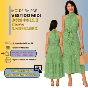 Imagem de capa para o Curso online MOLDE EM PDF - Vestido Cava e Gola Americana e Saia 3 Marias ( com vídeo de montagem da peça)