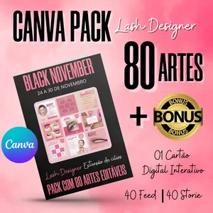 Imagem de capa para o Ebook Pack Canva 100% editável - Extensão de cílios - Lash Designer