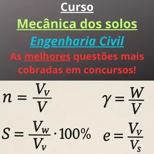 Imagem do curso Curso índices Físicos dos solos - Mecânica dos solos - Diversas Questões resolvidas passo a passo! 