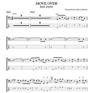 Cover image for Ebook MOVE OVER (Janis Joplin) Bass Transcription, Score &amp; Tab Lesson
