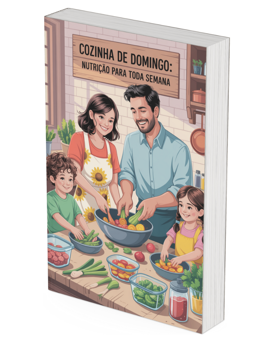 Família preparando refeições saudáveis juntos na cozinha de casa, conceito de Cozinha de Domingo.