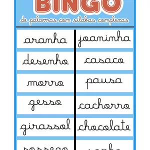 Imagem de capa para o Ebook Recurso pedagógico - Bingo de palavras com sílabas complexas