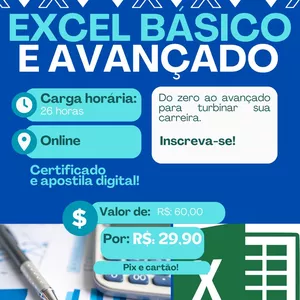 Imagem de capa para o Curso online Excel Básico e Avançado