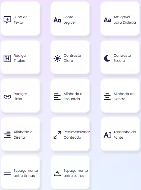 Ícones que representam os ajustes de conteúdo