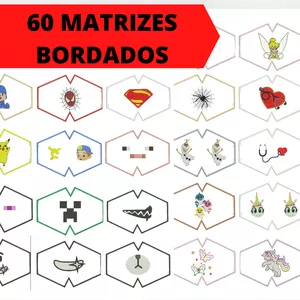 60 Matrizes de Bordado para Máscaras de Proteção