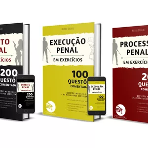 Imagem de capa para o Ebook COMBO CRIMINAL - Direito Penal, Processo Penal e Execução Penal em Exercícios - 500 questões com comentários direto da doutrina.
