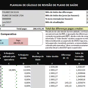 Imagem de Planilha de Revisão de Plano de Saúde criado por João Lucas Protásio (Precifex) na hotmart