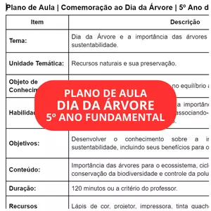 Imagem de capa para o Ebook Plano de Aula Educação Infantil - Dia da Árvore - 5º Ano do Ensino Fundamental
