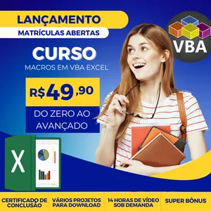 Imagem de Aprenda Macros em VBA Excel de modo fácil e rápido criado por Alexandre na hotmart