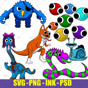 Cover image for Online course Chick Bob SVG,Chuckaleena Garten of banbanSVG,Kittysaurus SVG,Lookies Rainbow Friends SVG,Patched Willy SVG,Slow Silas, Cut files for Cricut PNG, SVG