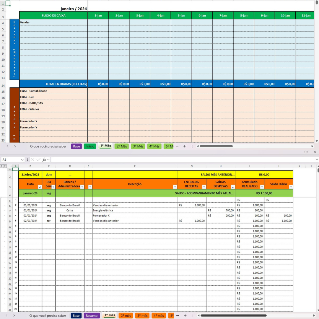 Planilha Planilha Fluxo de Caixa - pequenos e médios empreendedores