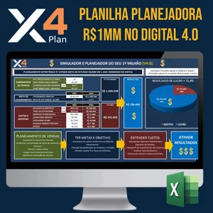 Imagem de capa para o Curso online X4Plan - Planilha Planejamento de Vendas no Digital. Defina Meta de Vendas e de Resultado com foco em R$1MM. Planilha Excel Profissional para Planejar Vendas. Planilha dos Influenciadores