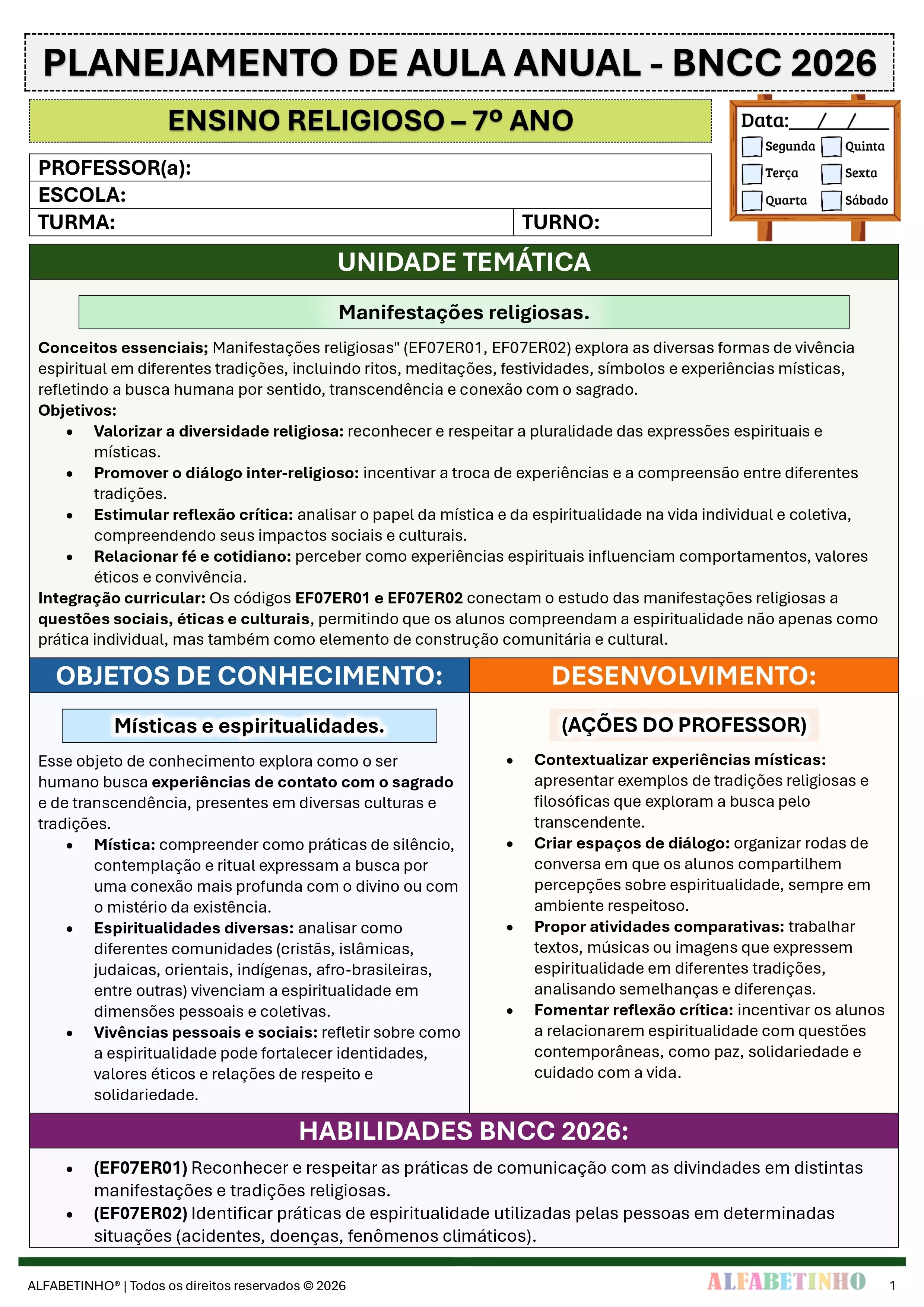 ENSINO RELIGIOSO - Planejamentos e Atividades - 6º ao 9º ano - BNCC 2026