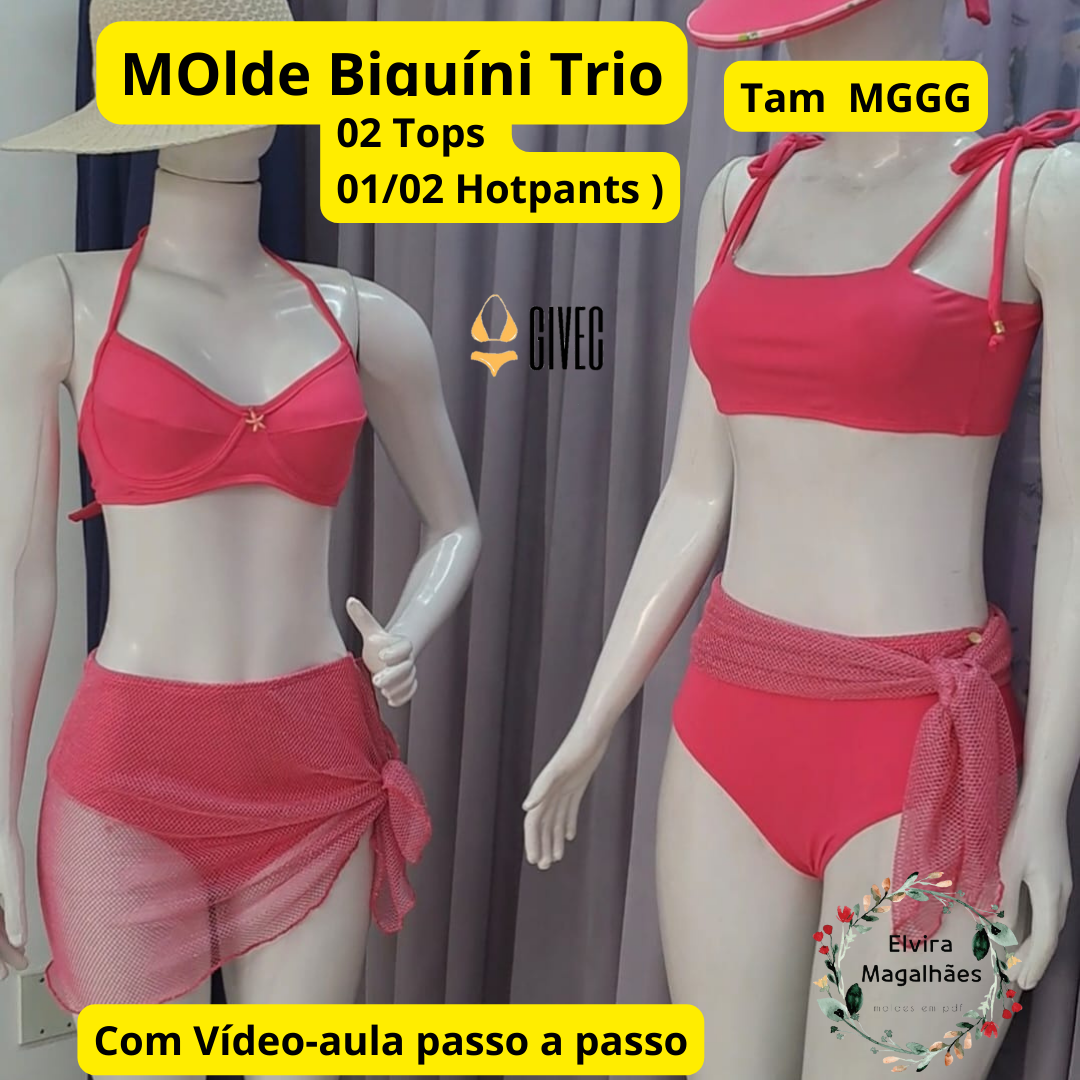 Imagem do curso Molde Biquíni Trio - 02 tops e um Hotpants com saia