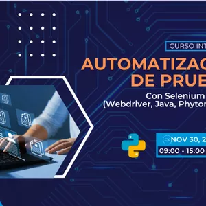 Imagen de portada para Curso online Aprende Automatización de Pruebas de Software Web con Selenium Webdriver (PyCharm, Python y PyTest)