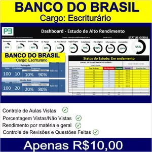 Imagem de capa para o Curso online Planilha de Estudos Dashboard - Escriturário Banco do Brasil