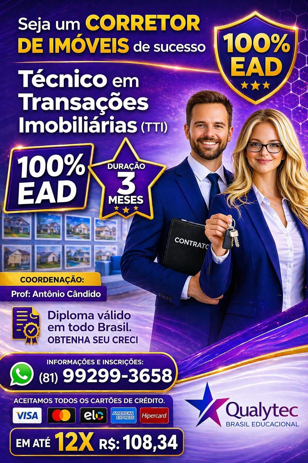 Imagem do curso CURSO TÉCNICO EM TRANSAÇÕES IMOBILIÁRIAS - CORRETOR DE IMÓVEIS 100% EAD