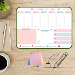 Imagem de capa para o Curso online Planner semanal - layout fundo branco rosa e azul