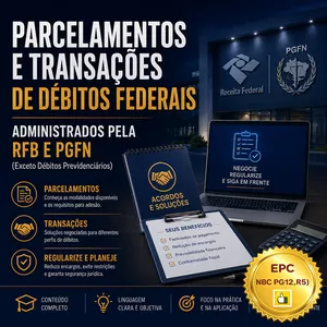 Imagem do curso PARCELAMENTOS E TRANSAÇÕES DE DÉBITOS FEDERAIS ADMINISTRADOS PELA RFB E PGFN (Exceto Débitos Previdenciários) (Pontuação no PEPC) - GRAVADO - 14/08/2026