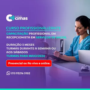 Imagem de capa para o Curso online MATRÍCULA - CURSO DE CAPACITAÇÃO - RECEPCIONISTA EM SERVIÇOS DE SAÚDE - PRESENCIAL E OU AO VIVO E ONLINE