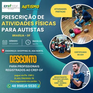 Imagem de capa para o Evento presencial Prescrição de Atividades Físicas para Autistas - BRASÍLIA - DF