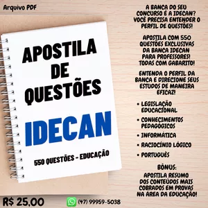 Imagem de capa para o Ebook IDECAN - APOSTILA 550 QUESTÕES EDUCAÇÃO + BÔNUS