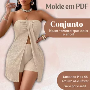Imagem de capa para o Ebook MOLDE EM PDF CONJUNTO BLUSA TOMARA QUE CAIA E SHORT 