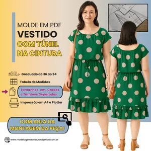 Imagem de capa para o Curso online MOLDE EM PDF - VESTIDO COM TÚNEL NA CINTURA. (COM VÍDEO DE MONTAGEM DA PEÇA)