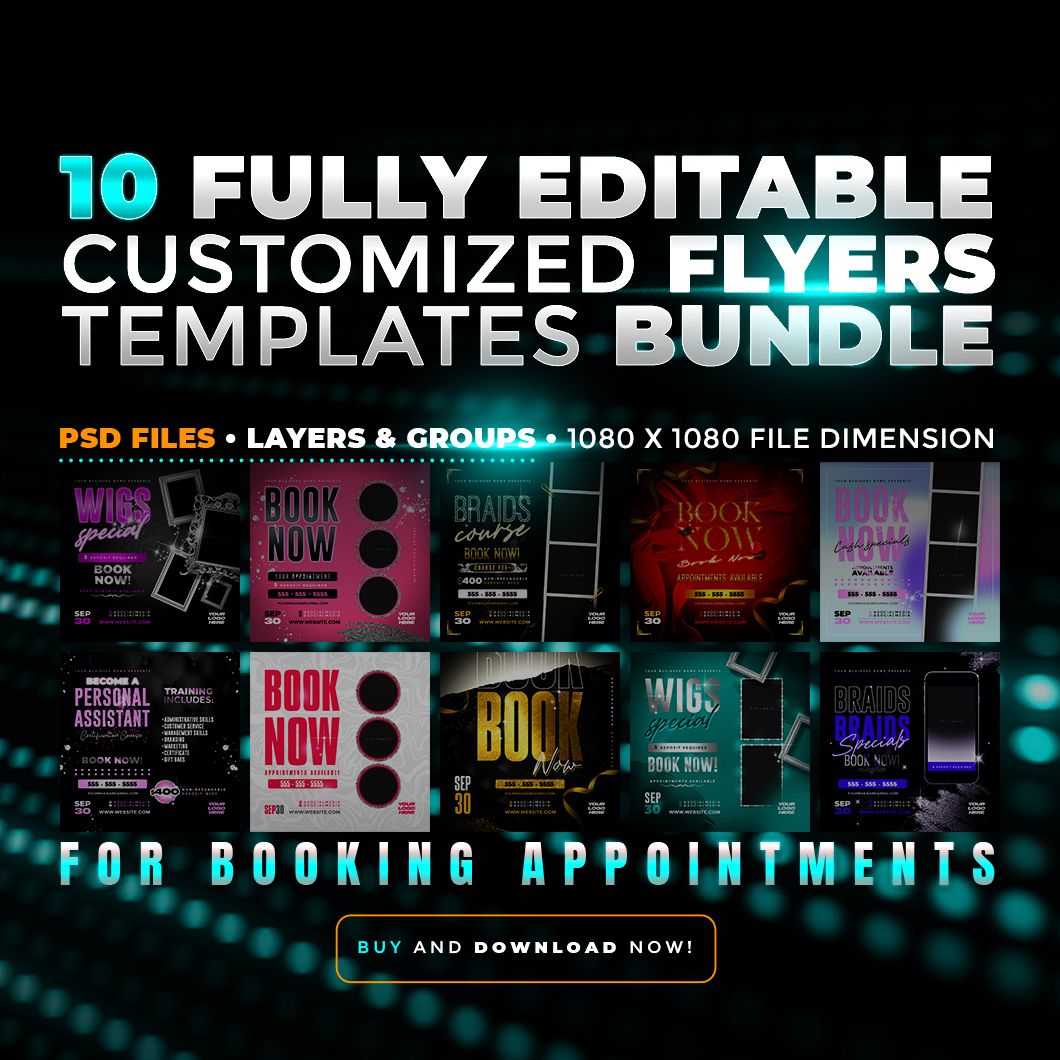 Mega Pack of 10 customized & fully editable Flyers for Booking