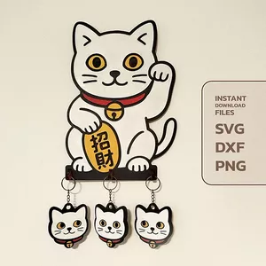 Imagem de capa para o Curso online Manekineko Gatinho da Sorte Porta-chaves 19x26cm – Arquivo de Corte Digital (SVG, DXF, PNG)