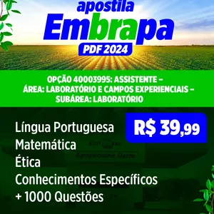 Imagem do curso Apostila EMBRAPA 2024 - ASSISTENTE – ÁREA: LABORATÓRIO E CAMPOS EXPERIENCIAIS – SUBÁREA: LABORATÓRIO