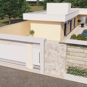 Imagem de capa para o Curso online L-shaped house with living room and integrated kitchen with 3 bedrooms and 3 bathrooms. 12x30m Project in PDF file.