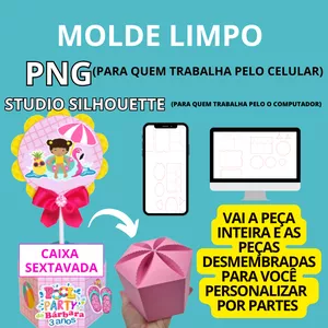 Imagem de capa para o Ebook Molde Limpo Caixa Sextavada Centro de Mesa Festa Infantil - PNG para Celular e Studio para Computador 